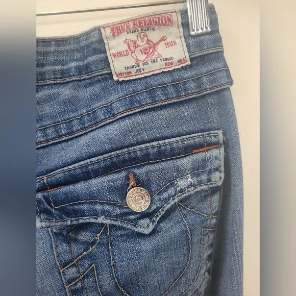 True Religion Blue Boot Cut Jeans with Signature Stitching - Picture 6 of 8